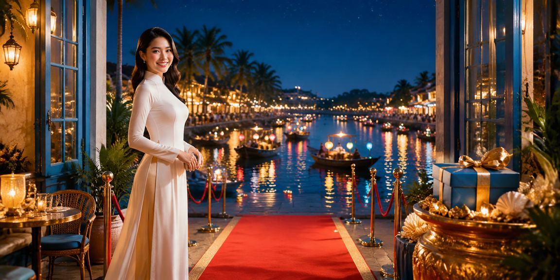 Người dùng xem tỷ lệ kèo tại Hội An với áo dài truyền thống